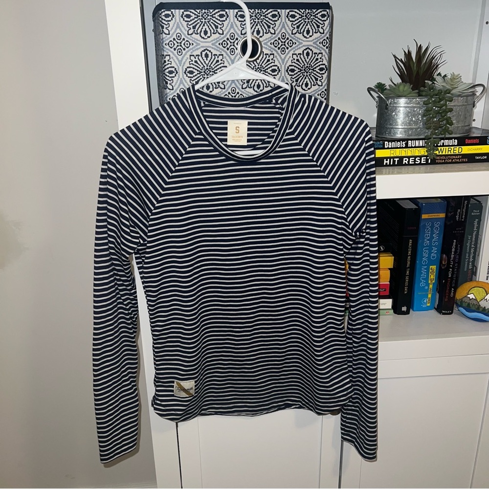 Tracksmith Navy and White Striped Long Sleeve Tee
